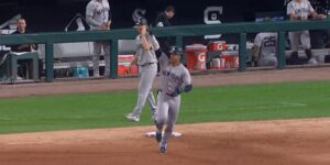 Soto celebrates his third home run of the night