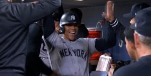 Juan Soto celebrates his 40th home run