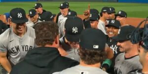 The Yankees celebrate clinching the ALDS