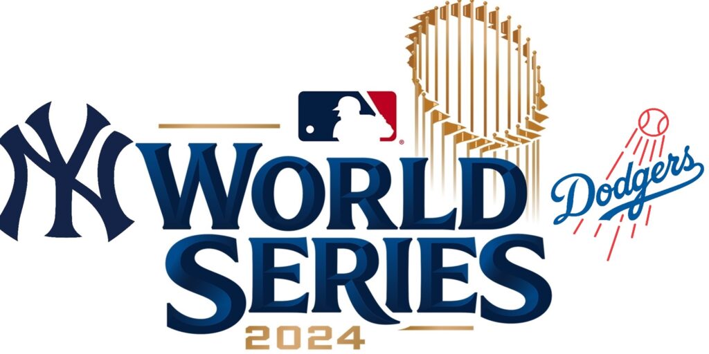 Yankees and Dodgers logos in the World Series