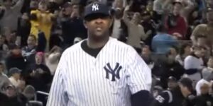 CC Sabathia celebrates winning Game 5 of the 2012 ALDS