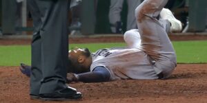 Pablo Reyes falls down after scoring