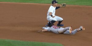 Eric Sogard slides into second with a double