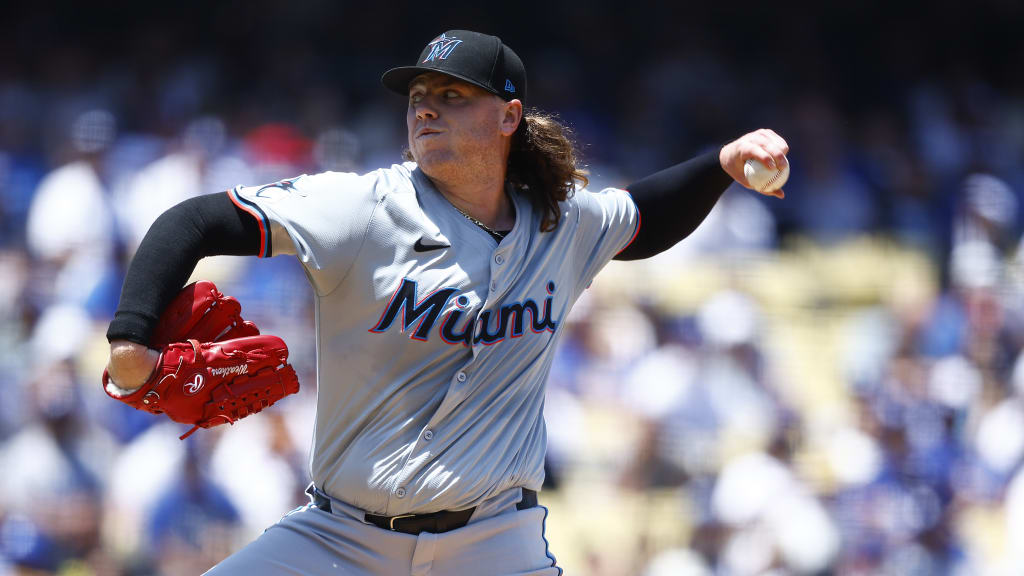 Ryan Weathers throws a pitch