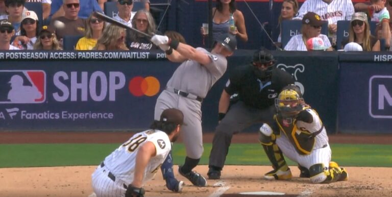 The first of Ben Rice's three hits against San DIego