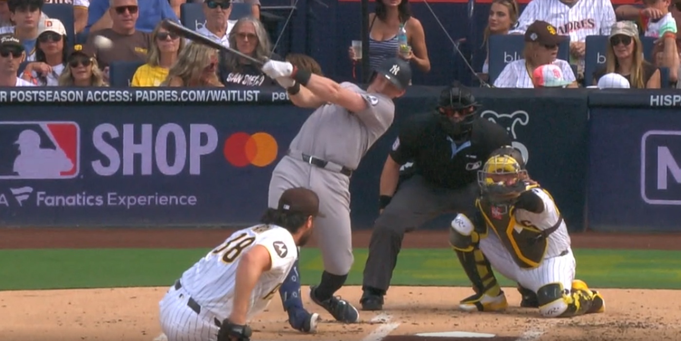 The first of Ben Rice's three hits against San DIego